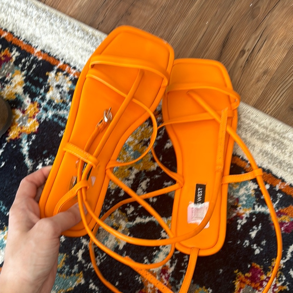 Nine West Orange Strappy Sandals with Minimalist Design